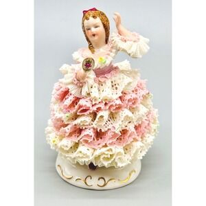 Irish Dresden Lace Susannah Mirror Porcelain Figurine Pink Lady MZ Ireland